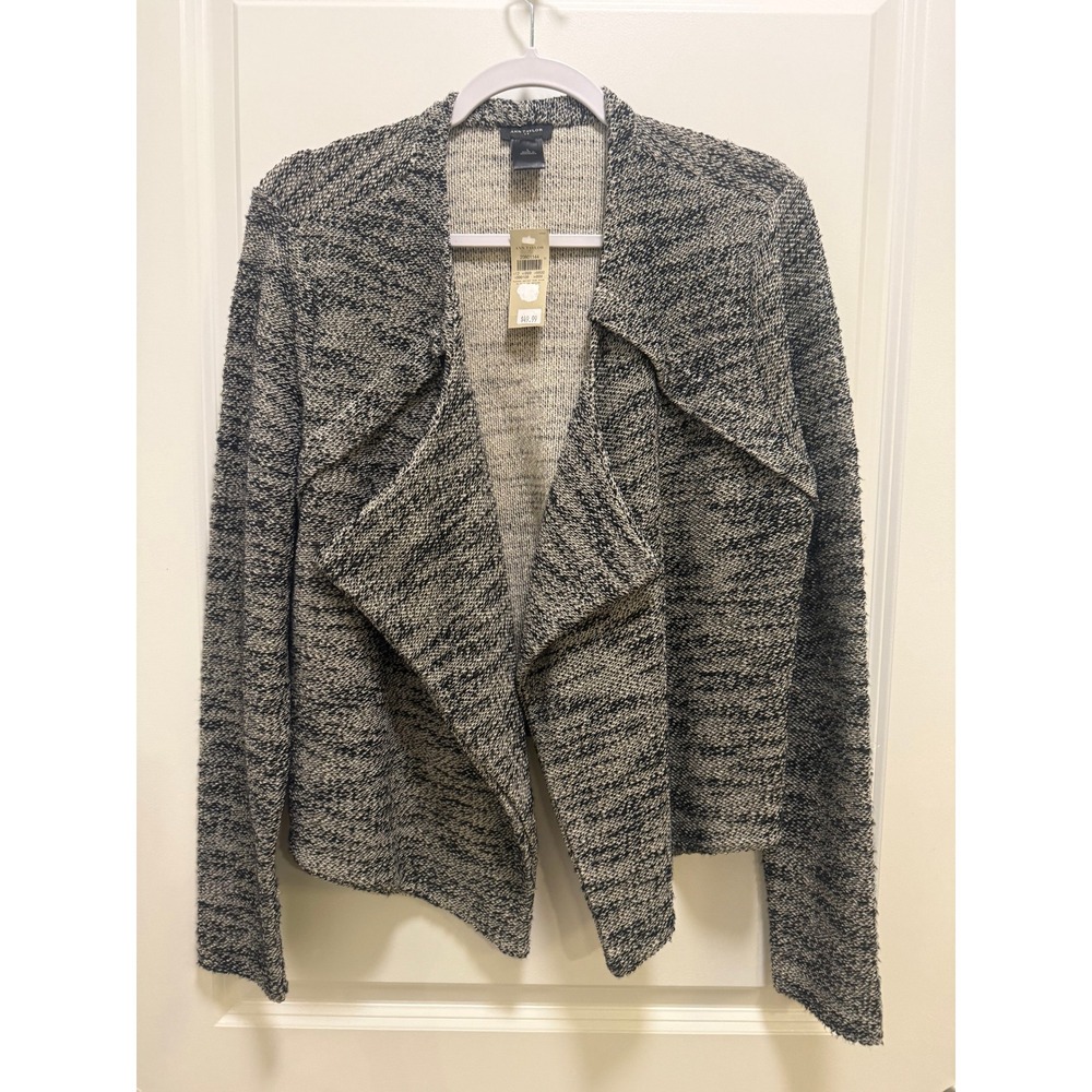 Ann Taylor Navy White Marled Knit Waterfall Open Front Cardigan Sweater Large NW